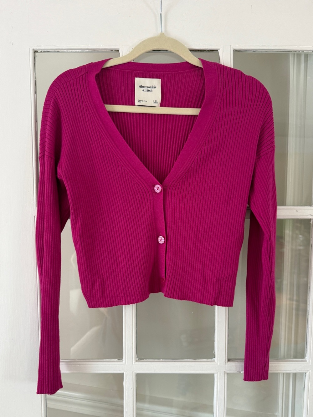 Abercrombie & Fitch Bright Fuchsia V-Neck Ribbed Cardigan